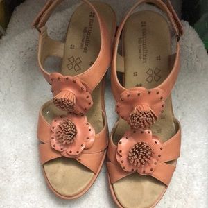 Pink sandals with flowers, Wedge Heels